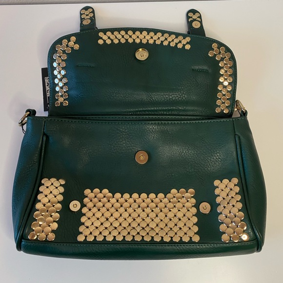 NWT MMS Design Studio Gold Studded Forest Green Vegan Leather Satchel Handbag - Picture 6 of 7
